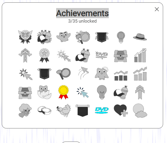 Achievement list in Stimulation Clicker