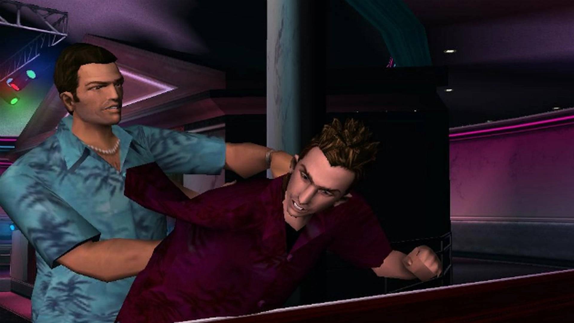 Tommy Vercetti, Grand Theft Auto: Vice City'de Kent Paul ile mücadele ediyor | Resim Kredisi: Rockstar Oyunları