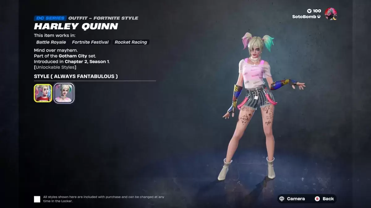 The Harley Quinn skin in Fortnite as part of an article about Quests.