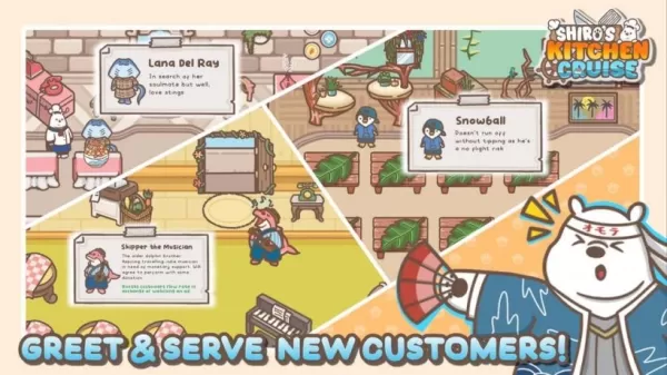 一只白熊正试图服务顾客并经营一家餐厅