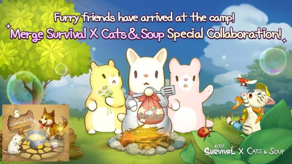 Desfrute de um adorável bando de vidas diárias dos gatos na mesclagem de sobrevivência x Cats & Soup Collab!