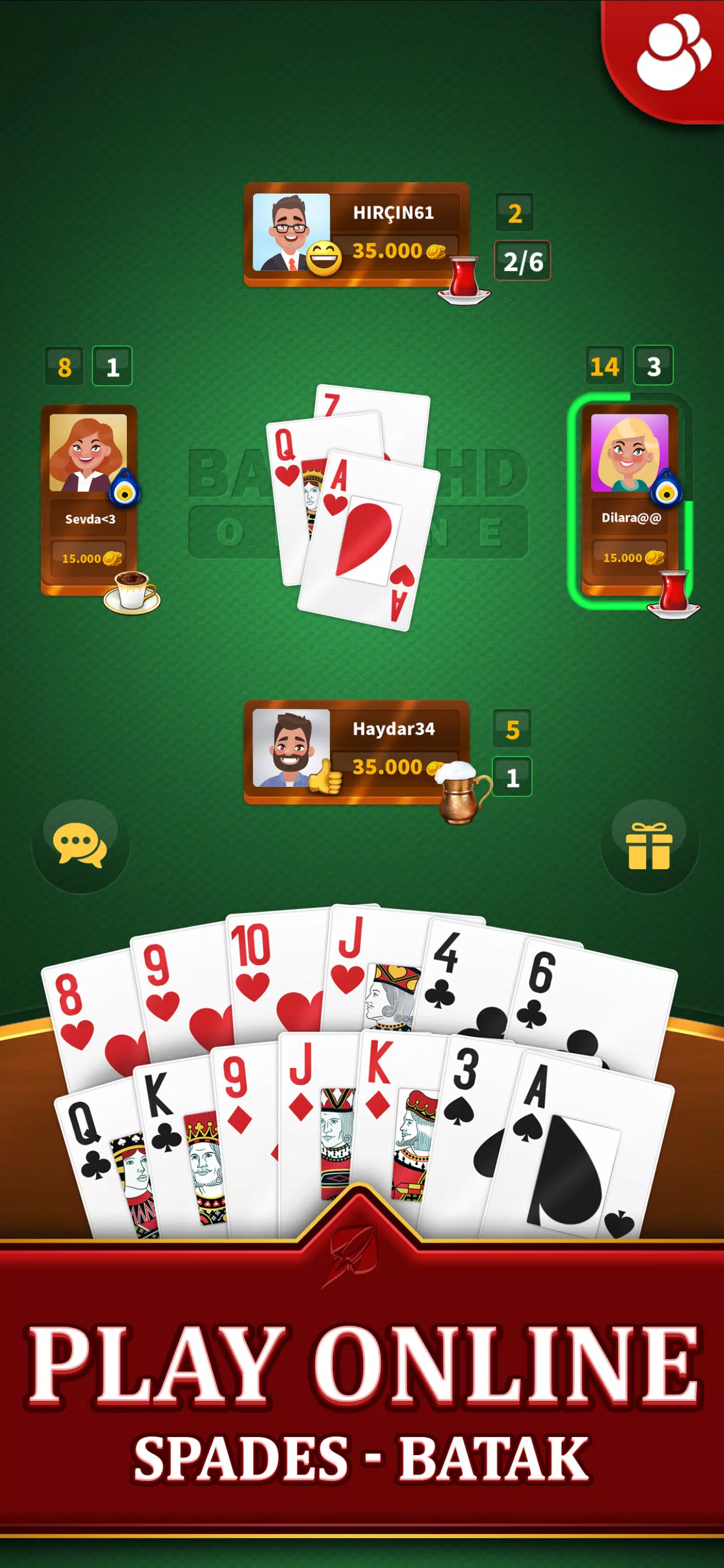 Spades - Batak Online HD 스크린샷 1