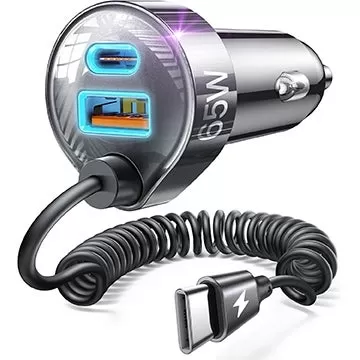 Lisen 65W USB Car Charger with Built-In Retractable Cable