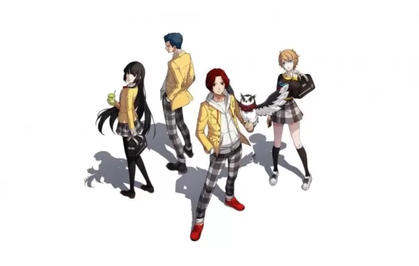 Une photo d'étudiants de Persona 5: The Phantom X portant des vestes canaries jaunes