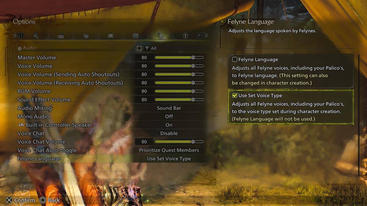 Palico Language Settings