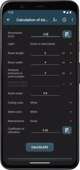 Schermata Lighting Calculations 1