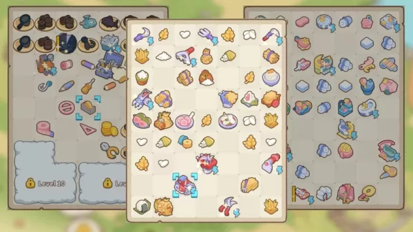 A picture of various merge items such as garden tools from Merge Cat Town