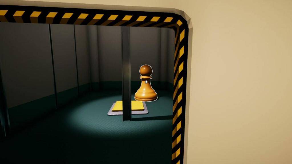 一个棋子放在一个黄色按钮附近。