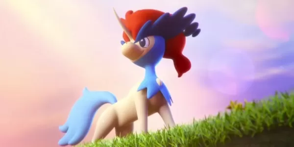 Keldeo poses majestically atop a scenic hill