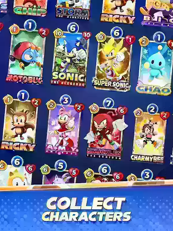 Sonic Blitz မှ Sonic Blitz မှကဒ်ပြားများရွေးချယ်ခြင်း, Sonic နှင့် Amy ကဲ့သို့သောစာလုံးများကိုပြသခြင်း