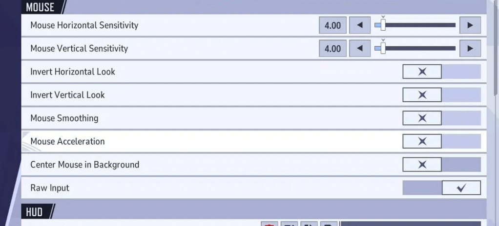 The Marvel Rivals settings menu depicting the Raw Input selection