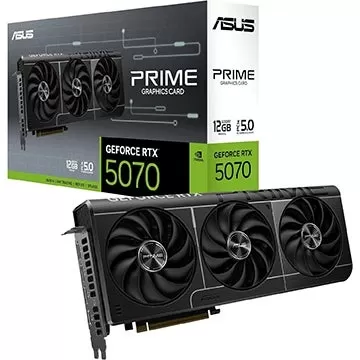 華碩 Prime GeForce RTX 5070 顯示卡，配備三風扇散熱解決方案