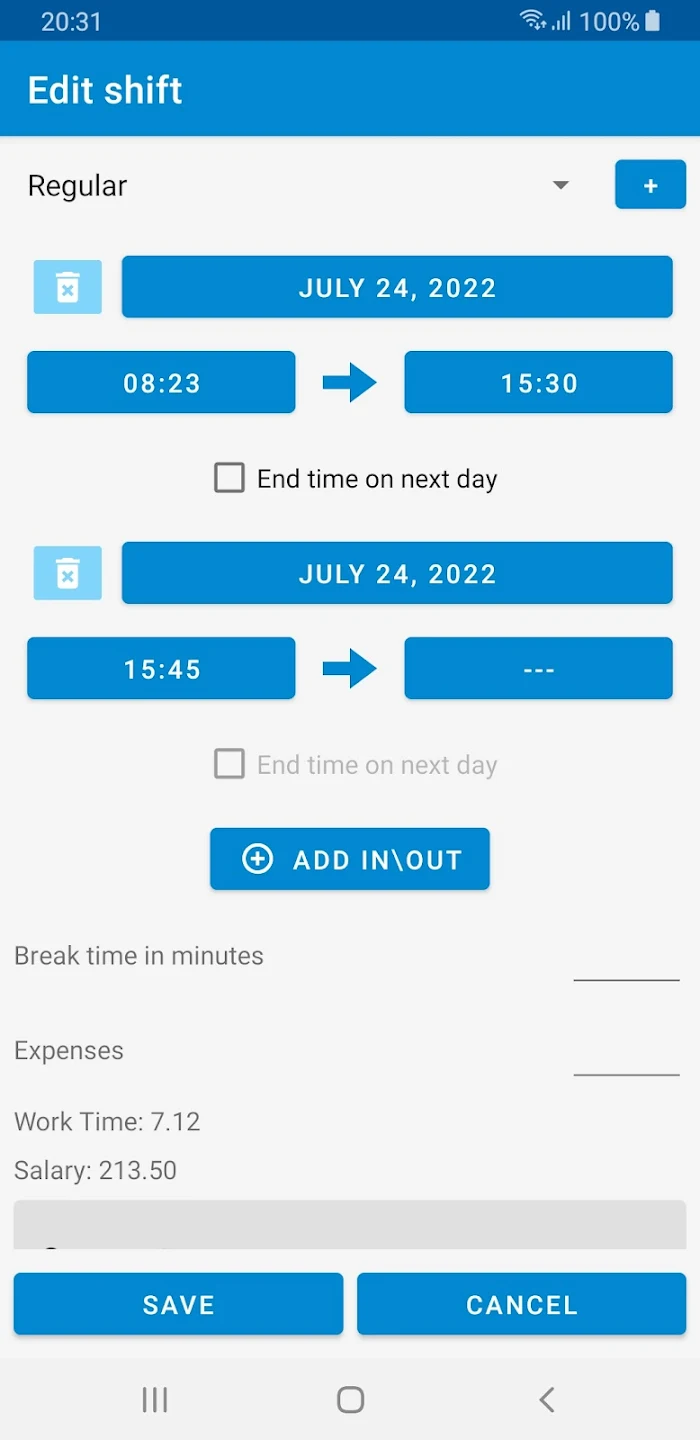 Shift Logger - Time Tracker Screenshot 2